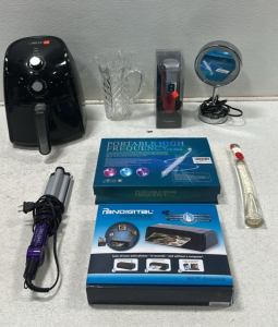 Bella Small Airfryer, Rabbit Electra Automatic Corkscrew, Ring Light Mirror, Bed Head Wave Artist, Portable High Frequency Spot Remover, Pandigital Scanner/Printer, Kenzo Flower Perfume, Fifth Avenue Crystal Glass Pitcher