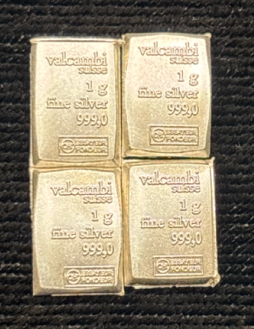 (4) 1 Gram .999 Fine Silver Bars