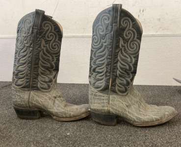 Vintage Tony Lama Black/ Gray Elephant Print Leather Cowboy Boots Men's 7