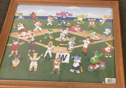 22” X 18” FRAMED VINYAGE MLB MASCOTS PICTURE.