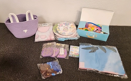 Easter Supplies Eggs .. Egg Stuffers.. Bunny Easter Basket Easter Bunny Go Fish Card Game.. Table Cloth.. and Shower Curtain..