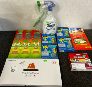 Raid Fly Ribbon, Ant Bait, Mosquito Head Net Hat, Repellent Sticks
