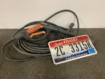 Pressure Washer Hose and License Plate