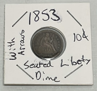 1853 Seated Liberty Dime (With Arrows) (Carded)