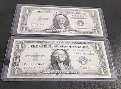 (1) $1 Bill Silver note Series 1935-F Consecutive Serial Number Bills - Crisp