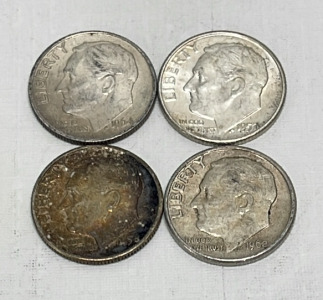 (4) Silver Roosevelt Dimes Dated 1956 To 1964