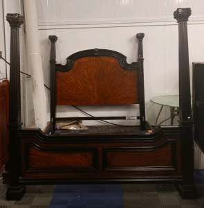 (1) King-Size Four-Poster Bed Frame w/ Canopy - Valla Bed Canopy w/ Hardware Pack
