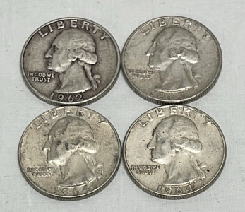 (4) Washington Silver Quarters Dated 1962-1964