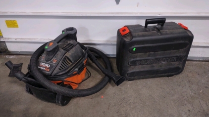 (1) 4GL. 120V. 5.0 Peak HP Ridgid Portable Vac & (1) Black & Decker Case Half Complete Set of Tools