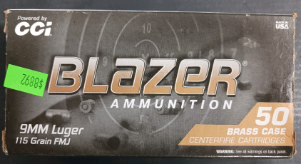 (1) Ammunition - 9mm Luger 115 Grain FMJ Blazer Brass Case 50 Rounds