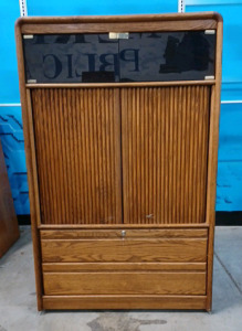 (1) Entertainment Cabinet w/ Rolling Doors w/ Locking Drawer w/ Key