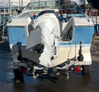 (1) 18’ White and Blue Fishing Boat with Johnson 90 Motor (1) EZ Loader 20’ Single Axle Trailer - 3