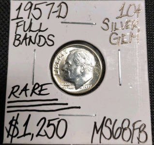 1957-D MS68FB Full Bands Gem Silver Dime