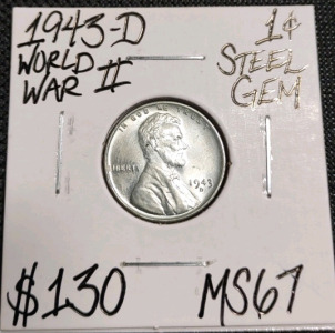1943-D MS67 Gem World War II Steal Cent