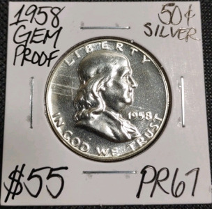 19958 PR67 Gem Proof Silver Franklin Half Dollar