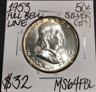 1953 MS64FBL Full Bell Line Franklin Half Dollar