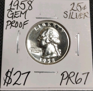 1958 PR67 Gem Proof Silver Washington Quarter