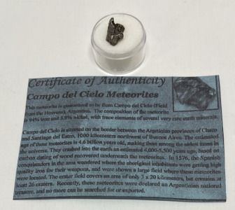 3.30 Gram Campo Del Cielo Meteorite (Space Rock) W/ C.O.A.