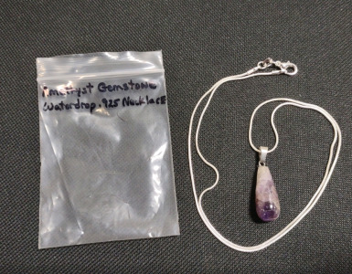 Amethyst Gemstone Water drop .925 Silver Necklace