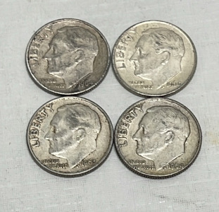 (4) Roosevelt Silver Dimes Dated 1963-1964