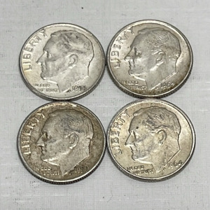 (4) Roosevelt Silver Dimes Dated 1959-1964