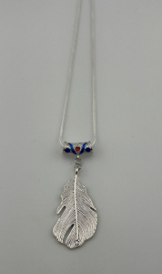 (1) Tibetan Silver Feather Pendant .925 Necklace- Good Condition