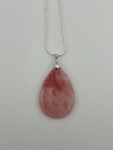 (1) Natural Red Cherry Quartz Teardrop .925 Necklace