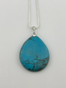 (1) Natural Blue Turquoise Teardrop Pendant .925 Necklace