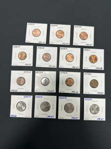Gem Collection of (11) Different Dates of U.S. Lincoln Pennies (Mint and Date in Photos) and (4) U.S. Jefferson Nickels (Mint and Date in Photos)