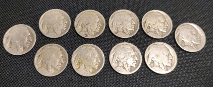 (10) Assorted Buffalo Nickels-Faded Dates