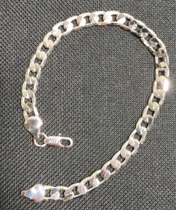 (1) 8" 925 Sterling Silver Curb Chain Bracelet w/ Black Original Tie Bag