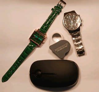 (3) Mens Watch, Woman's Watch, (2) Wireless Mouse, Jewelry Magnifier