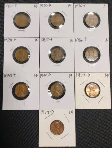 (8) Assorted Lincoln Wheat Pennies from 1930-P to 1939-P & (2) 1979-D Lincoln Cent Pennies