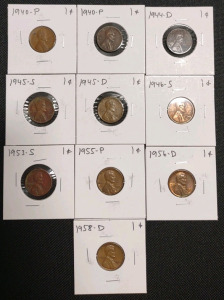 (10) Assorted Lincoln Wheat Pennies from 1940-P to 1958-D
