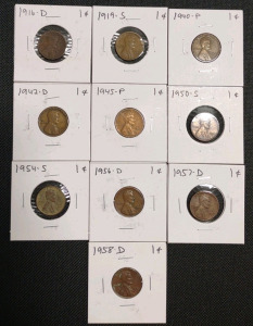 (10) Assorted Lincoln Wheat Pennies from 1916-D to 1958-D