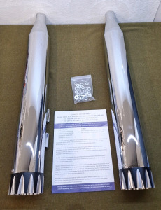 (1) Sharkroad 2-Piece, 4" Harley Davidson Slip On Chrome Mufflers, Revoler Cylinder End,