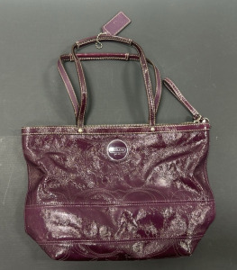 Coach Signature Patent Leather Tote Bag (Plum)