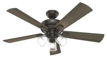 (1) Hunter - Crestfield 52-inch Indoor Noble Bronze Ceiling Fan with Dimmable LED Light Kit, Remote, 3-speed WhisperWind Motor, 51856<br/>