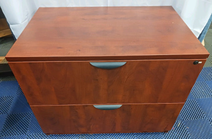 (1) Cherry Finish Lateral File Cabinet w/ Keys - 2 Drawers - 35&frac12;"x22"x29"