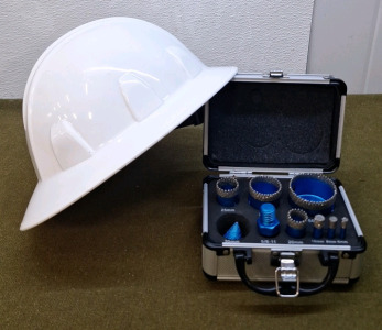 (1) 9-Piece Diamond Drill Bit Set W/Case & (1) Hardhat, White