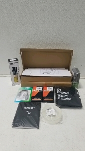(2) Collecting Cards Holder, (1)100 Envelope Savings Challenge Book, (1) Workout Logbook, (1) Oil Spray Bottle, (2) S24 Plus Screen Protectors (2) Boxes of EveryManJack Daily Face Moisturizer,(1) Roll of Clear Double-Sided Mounting Tape
