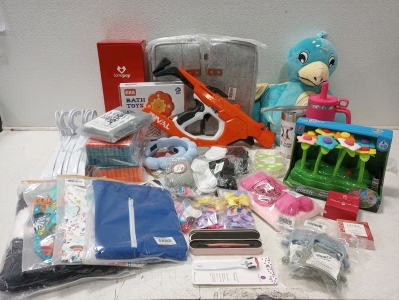 (1) Nerf RIVAL Curve Shot- Sideswipe XXL 1200Bkaster, (1)LUTIOKY Weighted Dinosaur Stuffed Animal, (2) Baby Organizer Nursery Storage Diaper Bag, and MUCH MORE!