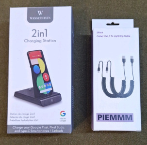 (1) Wasserstein 2-in-1 Charging Station For Most USB-C Devices, Black & (1) 2-Pack Of USB A To Lightning Cables