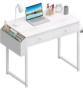 (1) Small White Computer Desk w/ Wire Hook - 36.6"&times;28.3" [SP8]