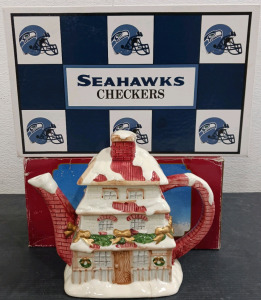 (2) Collectible Items - (1) Windsor Collection Teapot (1) Seahawks Checkers Set