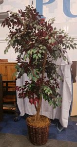 (1) 8-Ft Artificial Ficus Tree w/ Woven Basket