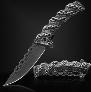 (3) NedFoss Folding Pocket Knife with Chain Patterned Blade and Handle, (2) 6 pcs. Universal Gas Can Spout Replacement