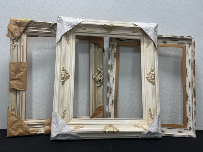 (3) Wooden White Vintage Picture Frames