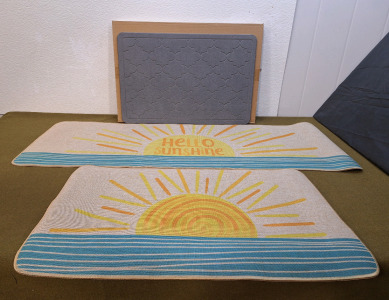(1) Stone Bath Mat /Diatomaceous Earth Bath Mat Non-Slip Super Absorbent, 23" x 15", Gray & (1) 2-Piece Floor Runner & Mat Set, 46" x 17" & 29" x 17"