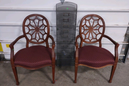 (2) Late 20th Century Vintage Spider-Back Arm Chairs & (1) 47"x 13"x 3&frac12;" Large Filing Rack